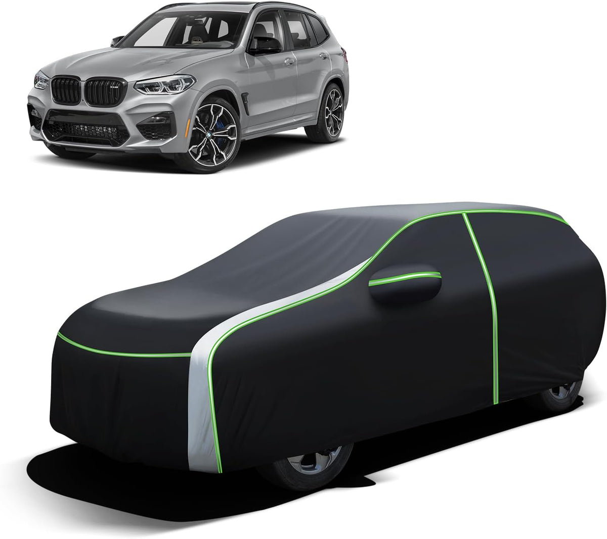 420D Car Cover for BMW X3/X3 M 2003-2024 2025 2026 All Weather SUV Car Covers for X3 Accessories Outdoor Waterproof UV Protection with Zipper & Reflective Safety Strips