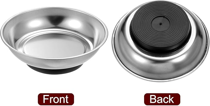 HARFINGTON Round Magnetic Tray 4" x 1.26" Stainless Steel Magnet Tool Tray Parts Holder for Socket Screw Nuts Bolts Pin Washers Metal Parts