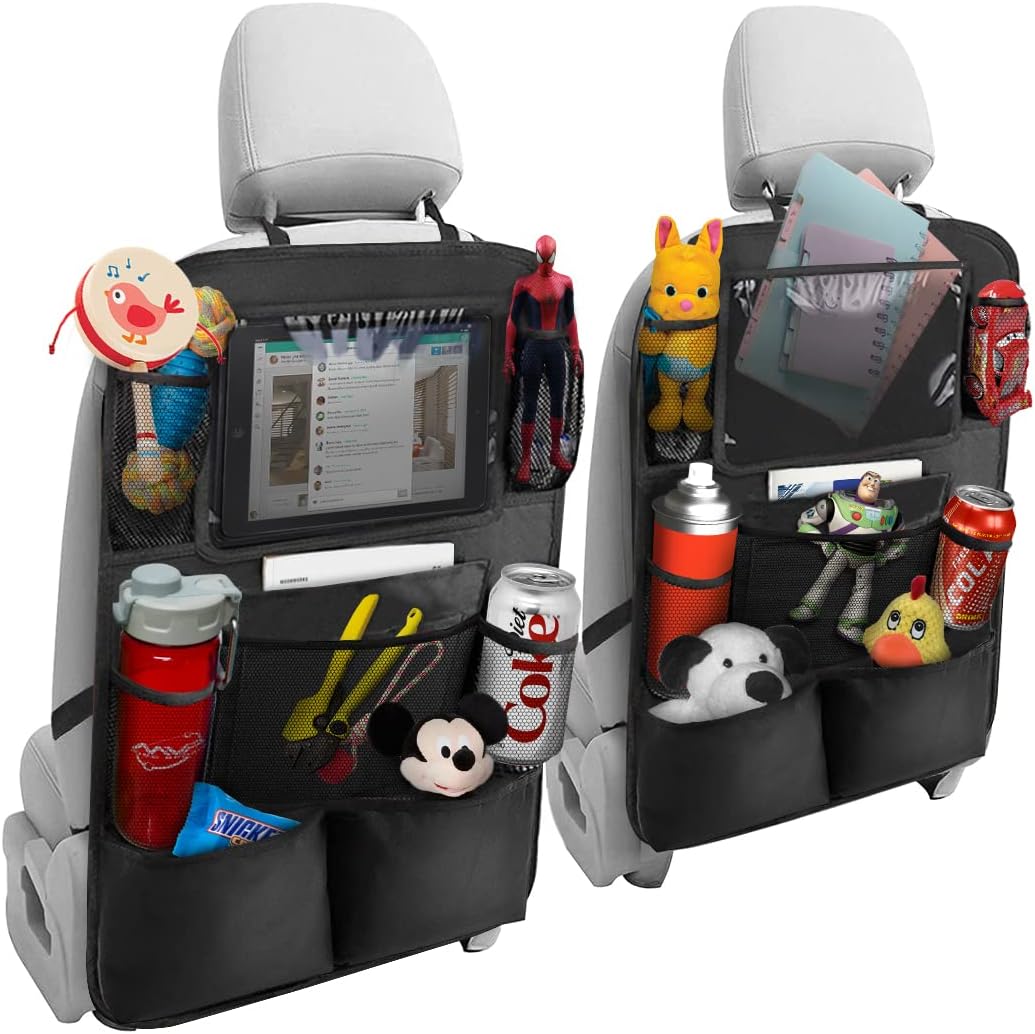 Car Seat Back Organizer, Waterproof and Durable with 10" Table Holder, 9 Storage Pockets for Kids, Travel Accessories, 2 Pack