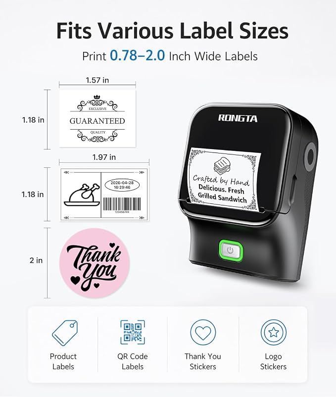 Rongta Bluetooth Label Maker Machine, Thermal Label Printer Easy to Use