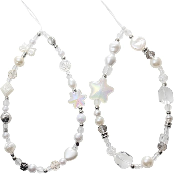 CMVFYL Beaded Camera Wrist Strap, Cute Phone Charms Strap, Pearl Bracelet Wrist