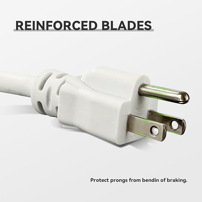 50 ft Heavy Duty Extension Cord - 12/3 SJTW 15 AMP Indoor Power Cord with 3 Prong Grounded Plug for Lawn Mower, Appliances, Workshop, Christmas Lights Water Resistant Flexible Cable White.