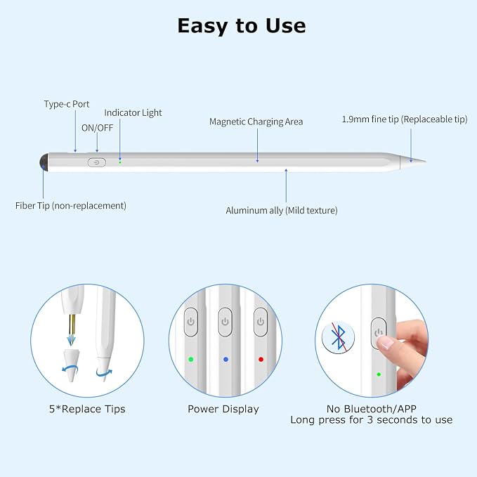 Stylus Pen for iPad, 2 in 1 Active and Capacitive Apple Pen, Fast Charge for