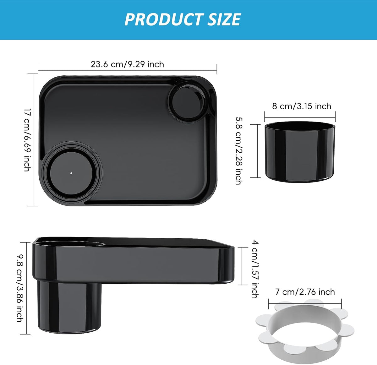 Car Seat Snack Tray for Toddlers, Reduces Mess Square Travel Tray Cup Holder Snack Tray, Durable Car Food Tray for Kids, Universal Fit Kids Travel Road Trip Essentials (Black)