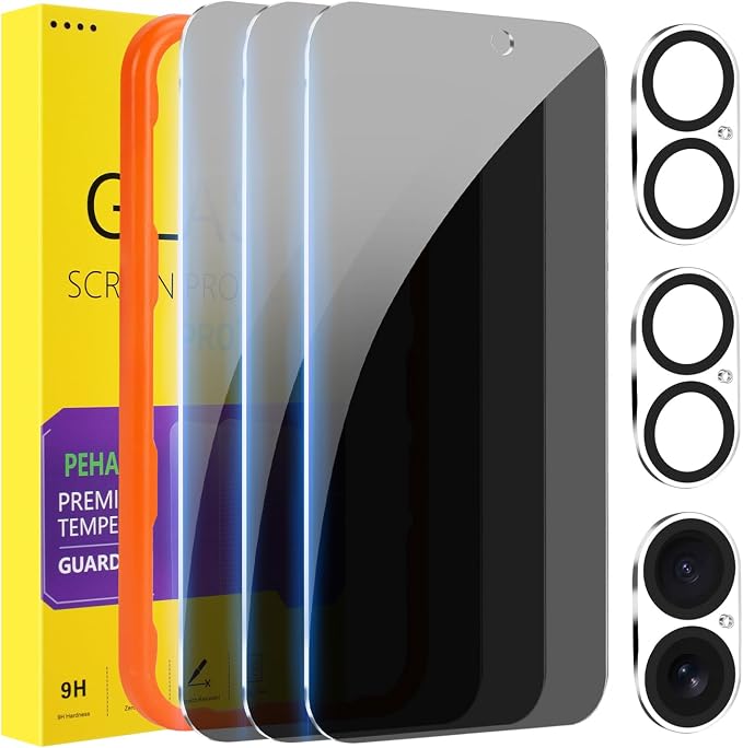 PEHAEL 3+3 Pack for iPhone 16 Privacy Screen Protector