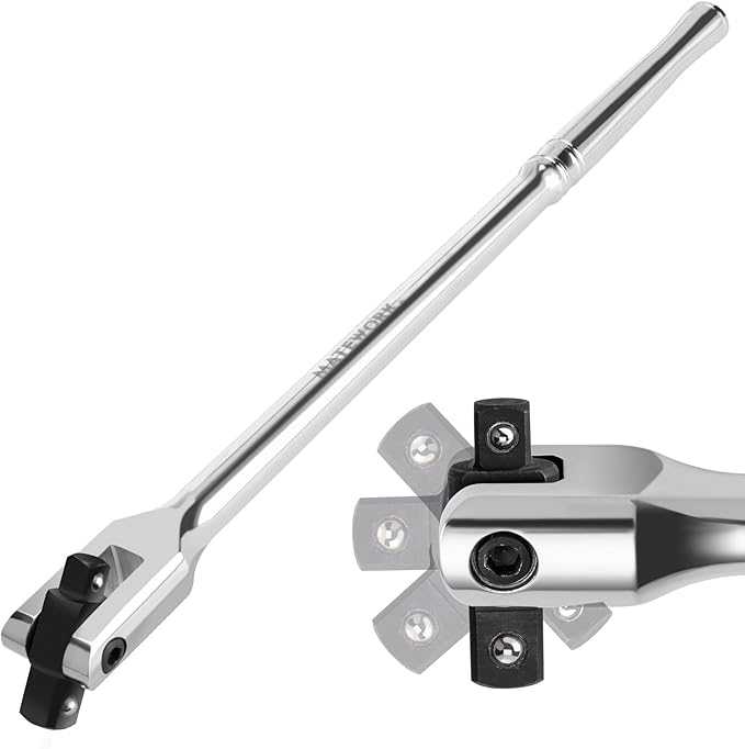 Breaker Bar 3/8" & 1/2" Dual Drive, 16-Inch Length, Heavy Duty Breaker Bar with 360° Flex Head, CR-MO Steel