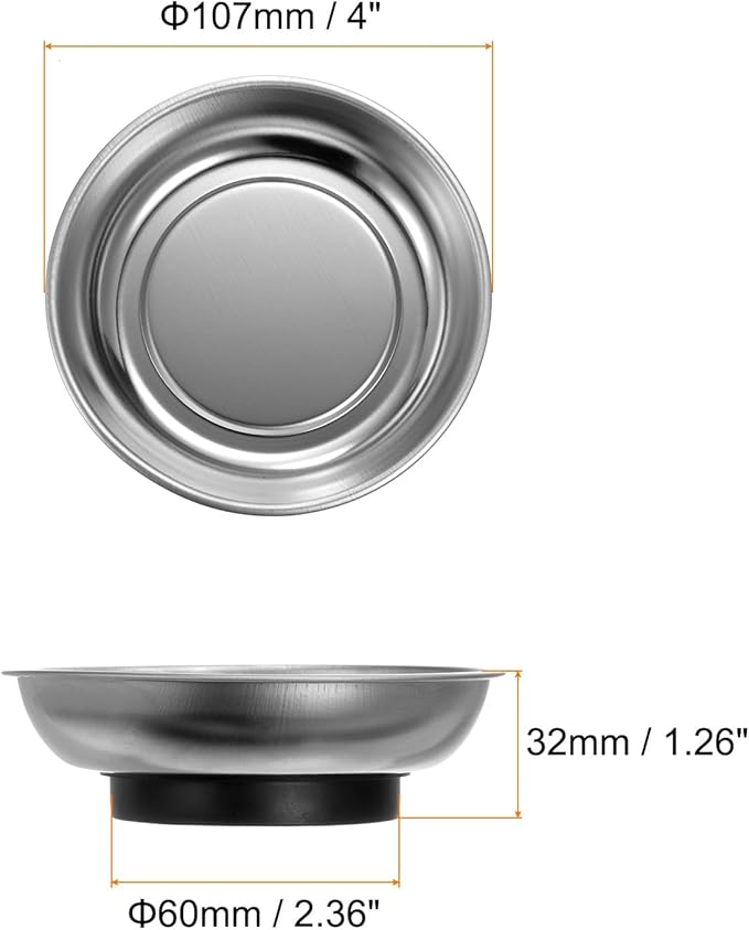 HARFINGTON Round Magnetic Tray 4" x 1.26" Stainless Steel Magnet Tool Tray Parts Holder for Socket Screw Nuts Bolts Pin Washers Metal Parts