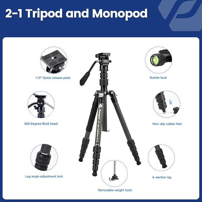 Fotopro 59" Carbon Fiber Travel Tripod
