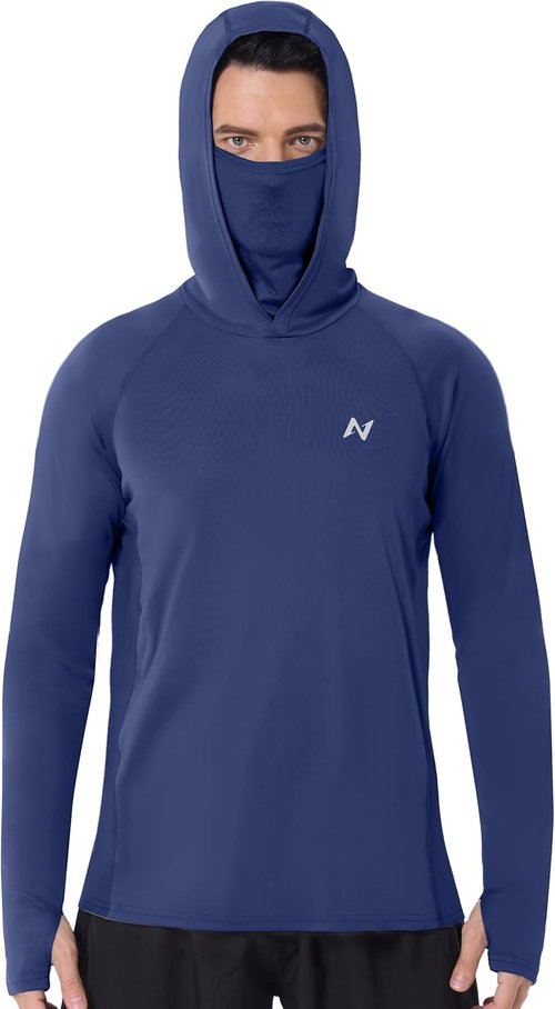 Isnowood Men's UPF 50+ Fishing Sun Hoodie - UV Protection Long Sleeve Shirt with Mask for Outdoor Activities