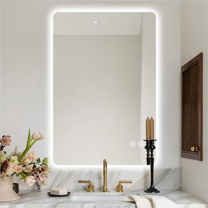 24" x 36" Frameless LED Bathroom Mirror with Lights, Lighted Vanity Mirror with Anti-Fog, 3-Color Stepless Dimmable, Memory, Shatterproof, UL-Listed, Wall Backlit Mirror (Horizontal/Vertical)