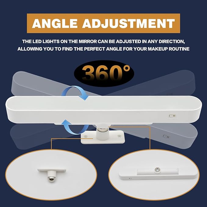 Wireless Vanity Lights for Mirror, 4000mAH Rechargeable Battery Operated Mirror Light, Adjustable Color Brightness & Angle Makeup Light,Cordless Lights for Bathroom Mirror,Desks, Kitchens, Cabinets