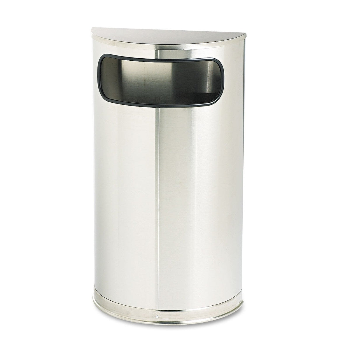 Rubbermaid Commercial Products European & Metallic Series Receptacle Half-Round Trash Can, 9-Gallon, Black/Chrome, Side Opening Indoor/Outdoor Waste Container for Lobby/Office/School/Restaurant