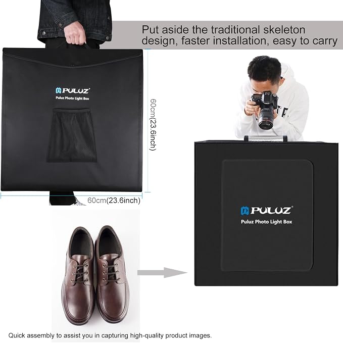 PULUZ 24x24 Inch Photo Studio Light Box, Dimmable 136 LED Beads CRI≥95 Foldable