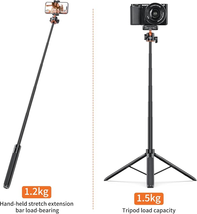 VRIG TP16 Camera Tripod, 5 Levels Adjustment 360° Ball Head Loads Up
