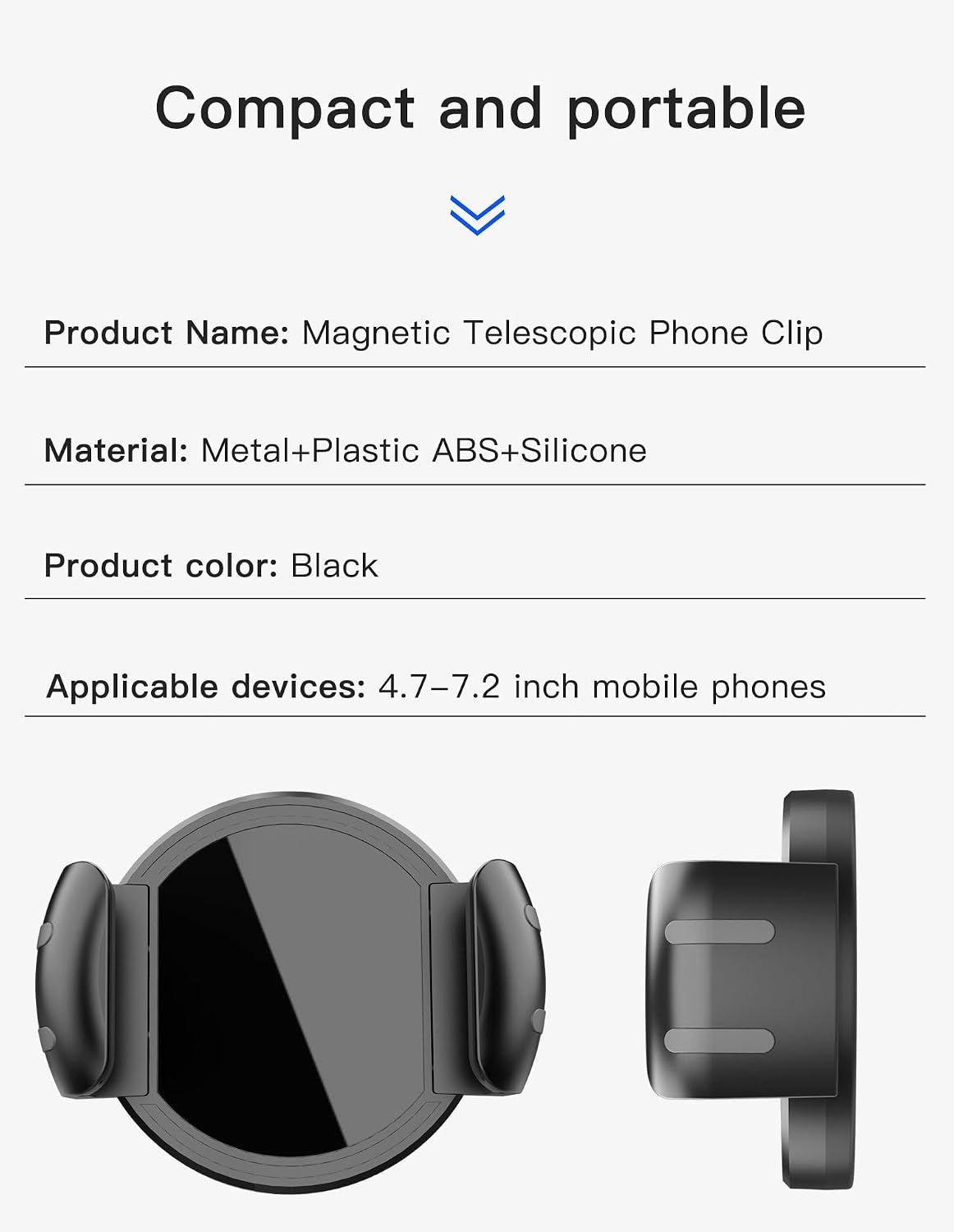 [Newly Upgraded] Metal Magnetic Car Phone Holder | Dual Insurance of Vacuum + Adhesive | 360° Rotation Without Dead Angle | Magnetic Ring Included‌(for iPhone & Android) (Black+Clip)