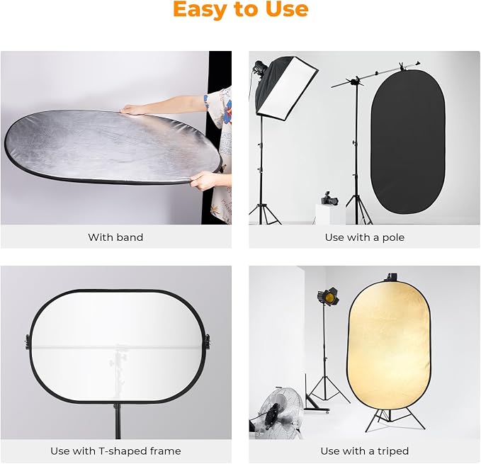 K&F CONCEPT 24" x36” 5-in-1 Oval Foldable Reflector