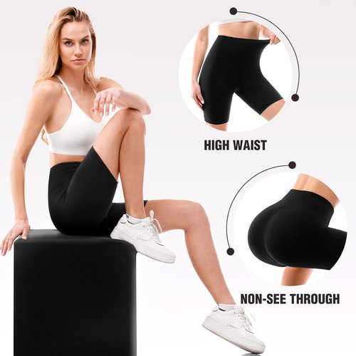 Leafigure Biker Shorts for Women - 6" High Waisted Gym & Yoga Workout - 2 Pack Set