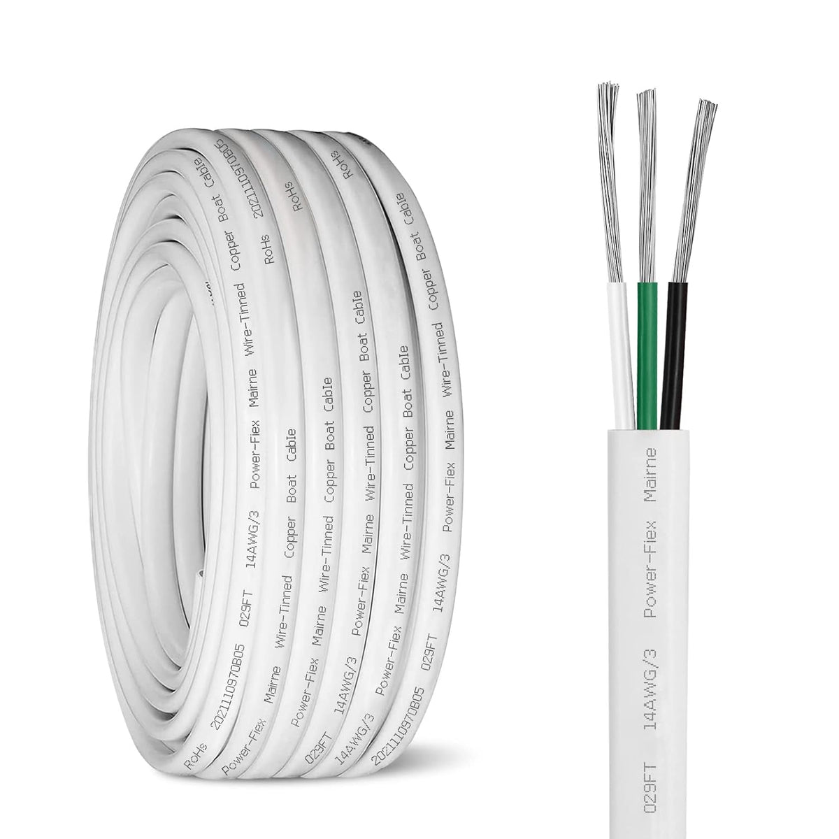 Skiennix 14 Gauge Marine Wire - Tinned Copper Boat Cable, 30ft OFC for Automotive & Solar Use