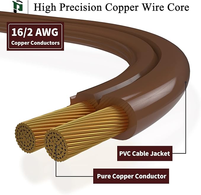PLUGTUL Indoor Brown Extension Cord 9 Feet, 3-Outlet Household Extension Cord, 2 Prong, 16Gauge, 3 Polarized Outlets with Safety Cap Protect for Home Office, 16/2 SPT-2 ETL Listed