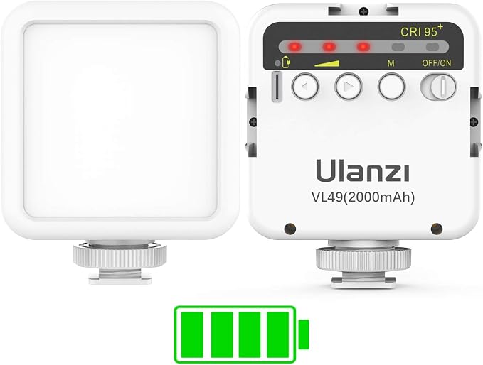 ULANZI VL49 2000mAh LED Video Light w 3 Cold Shoe, Rechargeable Soft Light Panel
