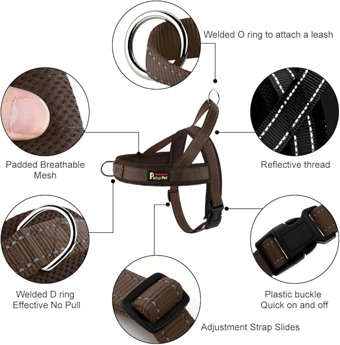 Plutus Pet No Pull Dog Harness with Breathable Mesh Padded, Adjustable Reflective Escape Proof Dog Harness, Quick Fit Dog Vest Harness for Small Medium Large Dogs(L, Chocolate)