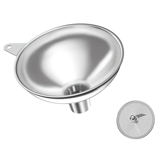 Serinar Stainless Steel Funnel (5.7 in. x 1 in. Mouth) with 30 Mesh Removable Stainless Steel Filter, Food Grade Metal Large Funnel for Kitchen, Liquids, Oils, Powders, Spices, Home Brewing.