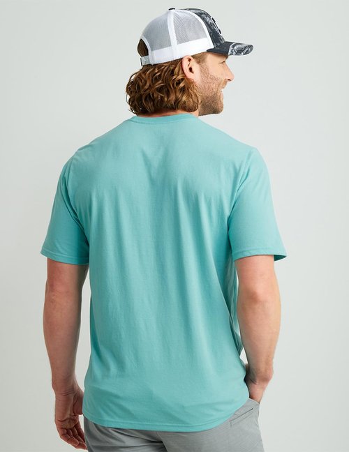 HUK Mens Short Sleeve Performance Tee, Fishing T-Shirt for Men, HUK Stacked Logo - Marine Blue, Small