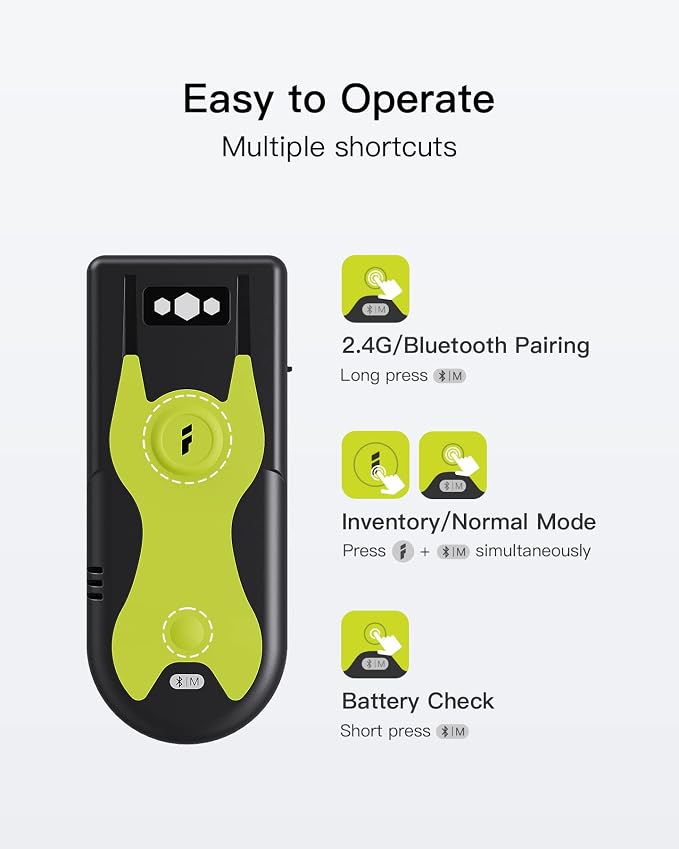 Inateck Mini 2D Barcode Scanner — Bluetooth, 2.4G & USB 3-in-1 Wireless