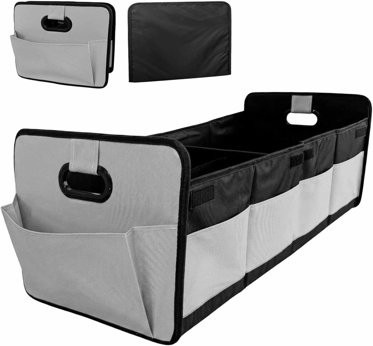 Trunk Organizer, Multi-Compartment Auto Storage Organizer with Reinforced Handles, Foldable Waterproof Oxford Trunk Cargo Storage Box for Most Vehicles, Car Accessory (Black)