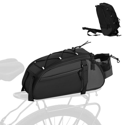 Dreamoon Waterproof Bike Rear Rack Bag, 10L Large Capacity Bicycle Trunk Bag, Reflective Cycling Saddle Panniers with Shoulder Strap, Bike Backseat Bag for Commuter & Outdoor Travel (New-Black)