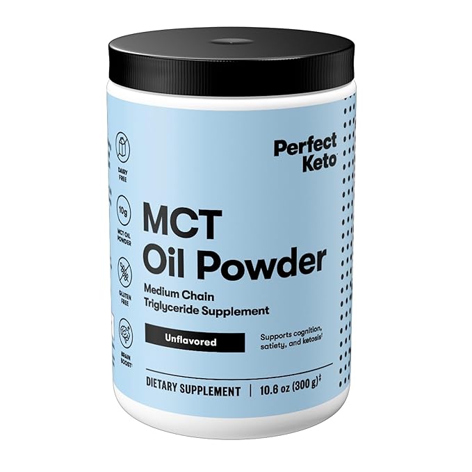 Perfect Keto 7g MCT Oil Powder, Medium Chain Triglycerides Supplement, Non Dairy Coffee Creamer for Keto Diet, Ketogenic MCT Oil Mix for Coffee, Smoothie, Protein Shakes, Tea, Unflavored, 30 Servings