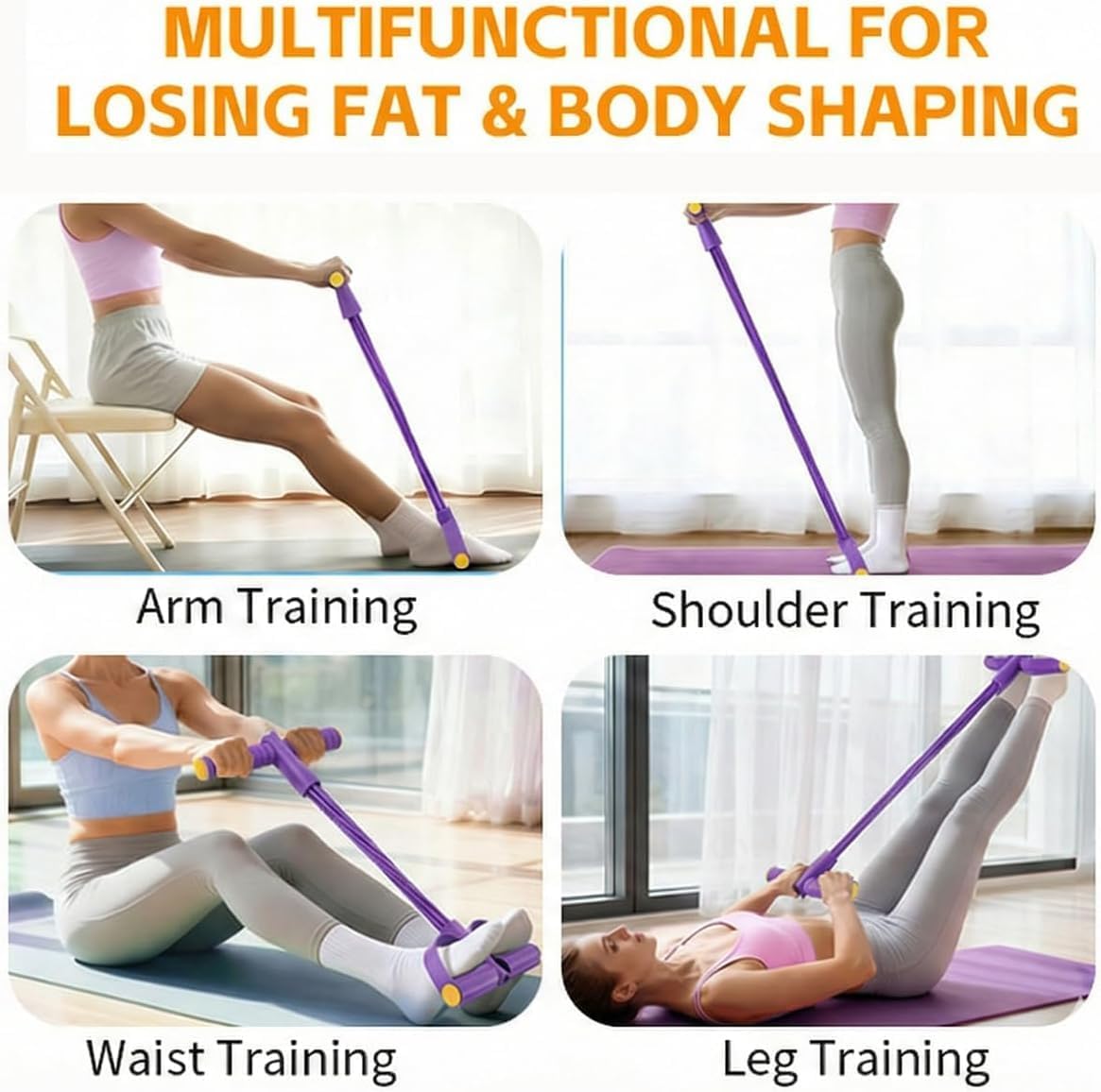 Skiennix Pedal Resistance Bands - 6-Tube Manual Tension Training for Women | Natural Rubber Handles