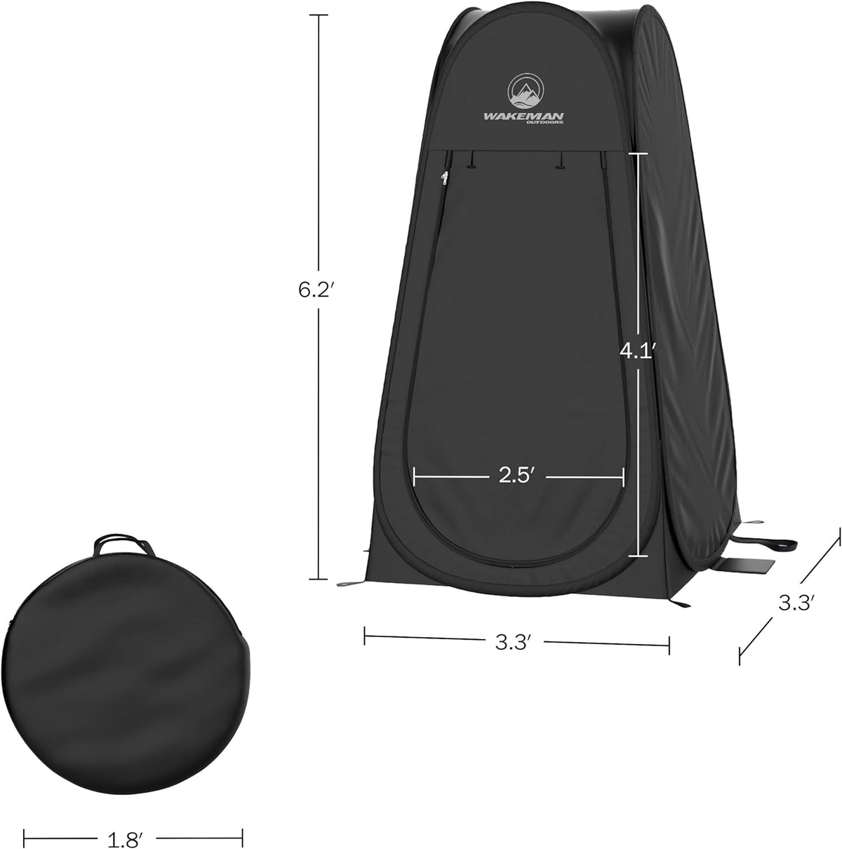 Wakeman Pop-Up Changing Tent - Portable Shower & Dressing Room | 3.3 x 3.3 x 6.2ft, Carry Bag Included