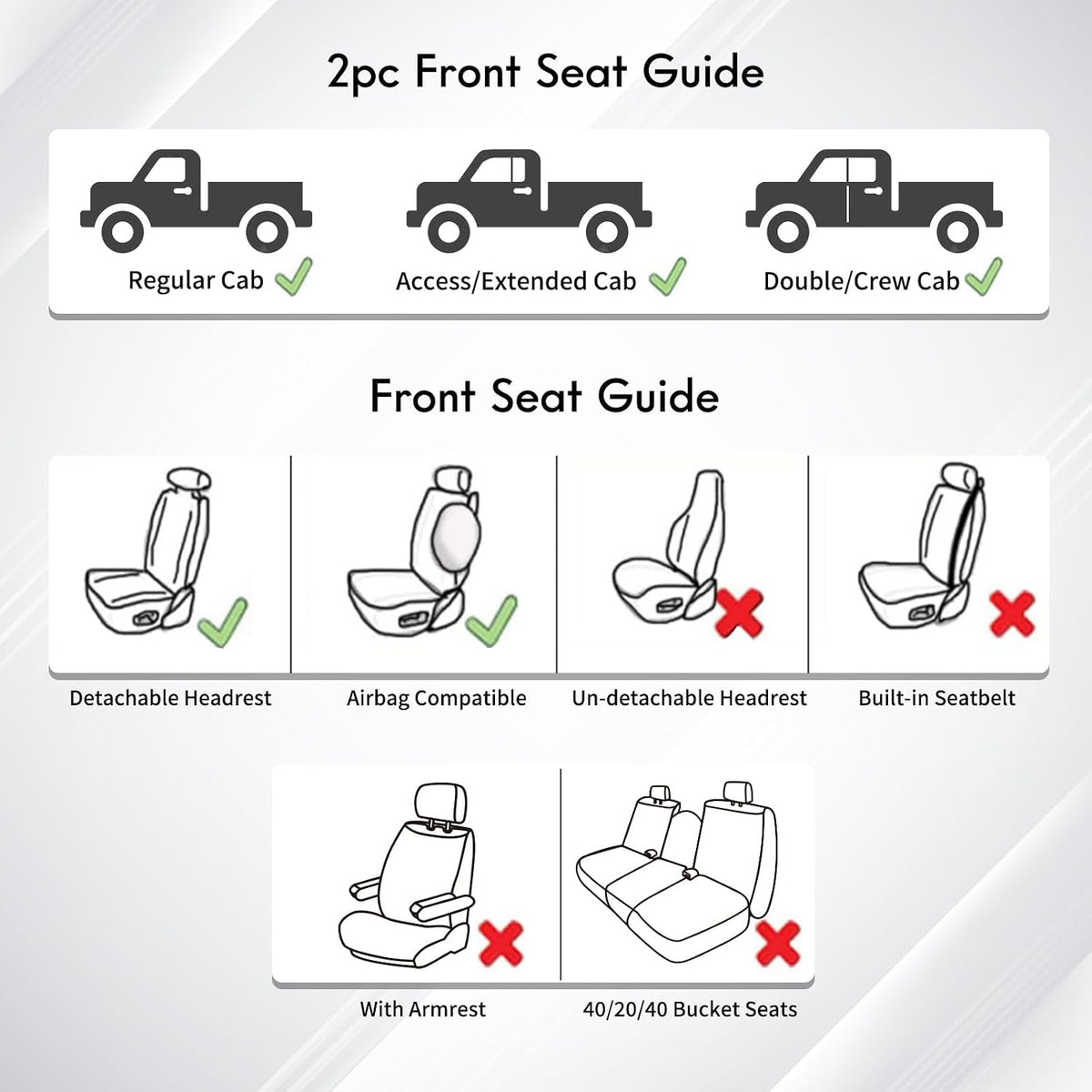 Huidasource Tacoma Front Seat Covers Fit for Toyota Tacoma 2016-2023 All Cab SR,SR5, Limited,TRD Pro, TRD Sport, TRD Off-Road Front Row, 360° Full Wrap Leather Car Seat Cushion Cover, Black&White