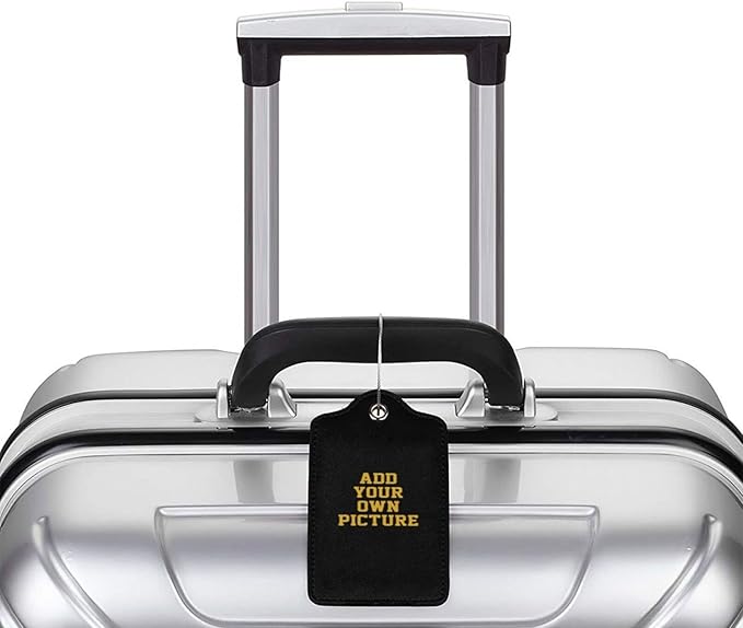 2PC Custom Luggage Tags Personalized Leather Luggage Tag with Photo/Text, DIY Blank Bag Tag with Full Back Privacy Name ID Card Stainless Steel Loop Suitcase Labels, Travel Bag Tags