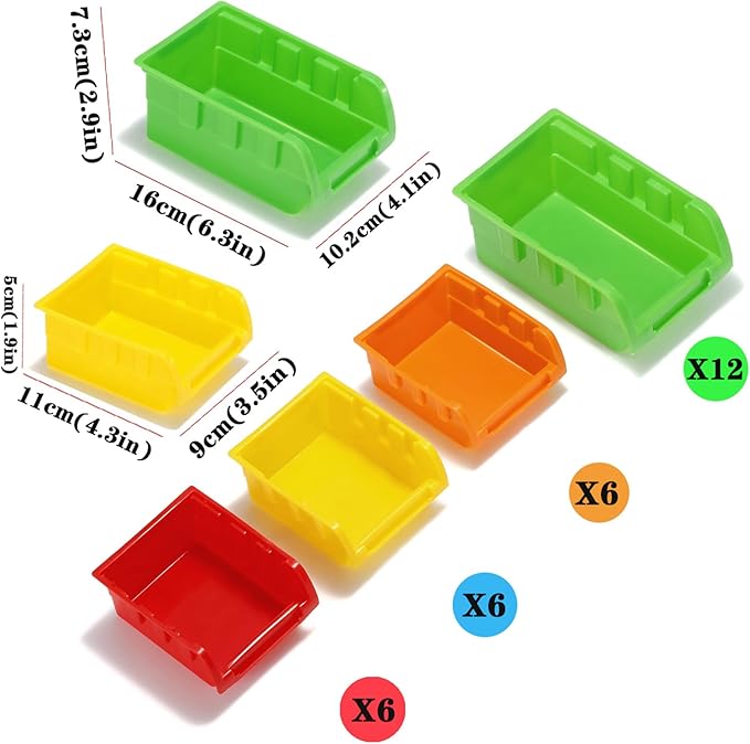 MULSAME Wall Mounted Storage Bins Parts Rack 4 Colors Bin Organizer Garage Plastic Shop Tool, Garage Organizers and Storage (Style-Vivid) 25.2"*16.2"