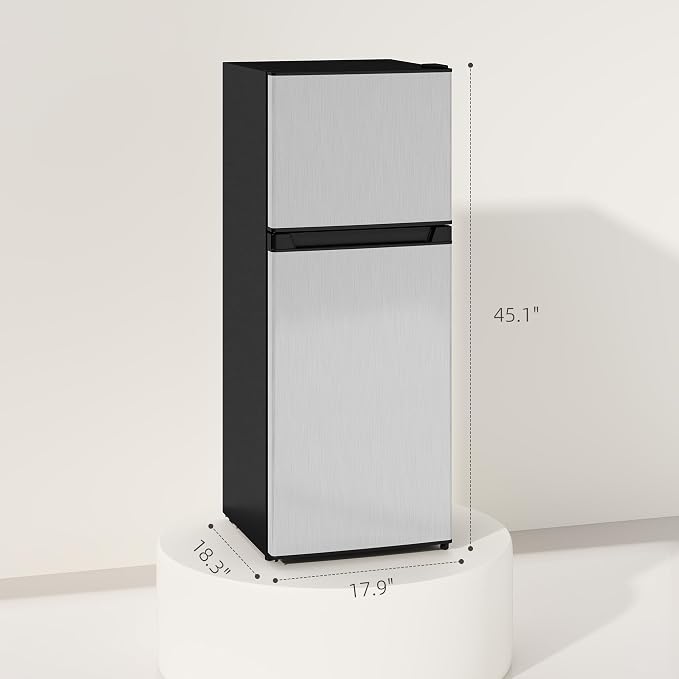 HOMCOM 4 Cu.Ft Mini Fridge with Freezer Double Reversible Silver | Compact Refrigerator, Adjustable Thermostat, Shelf, for Bedroom Dorm Home Office, Energy Efficient