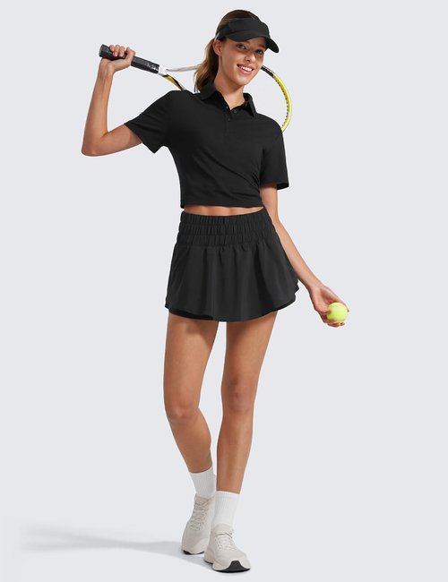 CRZ YOGA Athletic Shorts with Ruffle Skirt Overlay - High Waisted, Flowy Design for Workout & Tennis