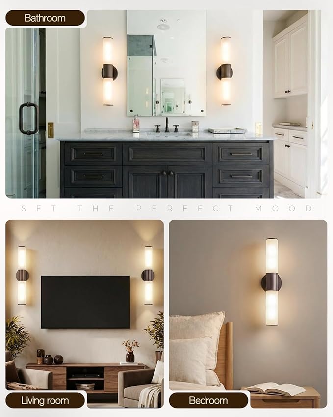 2-Light Bathroom Vanity Lighting Fixture, Oil Rubbed Bronze Wall Sconce with Opal White Glass, E26 Stocket Indoor Wall Lamp, Modern Mirror Light. 2 Pack