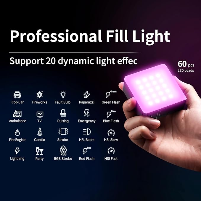 ULANZI VL49 Pro RGB Video Light, Mini Rechargeable LED Camera 360° Full Color