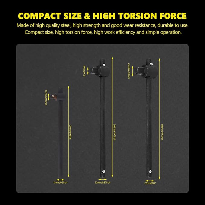 Walfront Sliding Wrench Breaker Bar T Handle Socket Wrench Heavy Duty Steel With Ergonomic Design (3/4", 1777g/62.7oz)