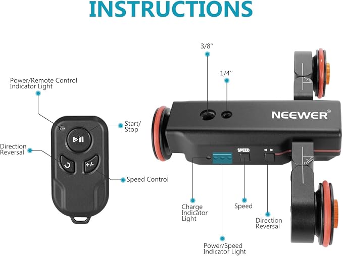 Neewer 3 Wheels Wireless Video Camera Dolly, 3 Speed Motorized Electric Track