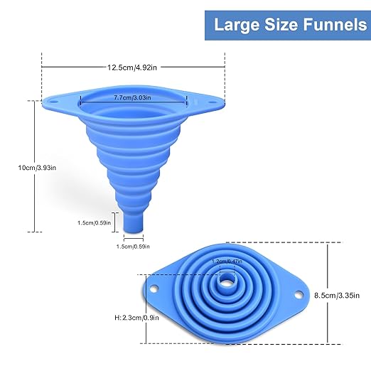 Kitchen Funnels Set 4 Pack，Small and Large，Silicone Collapsible Funnel，Small Funnel for Bottles and Funnels for Filling Water Bottle