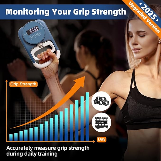 Grip Strength Tester Hand Gripper - Grip Strength Trainer Hand Dynamometer Handheld Meter LED Display Comfortable 265 Lbs / 120 Kgs Finger Strengthener for Sports Home School Gym Use