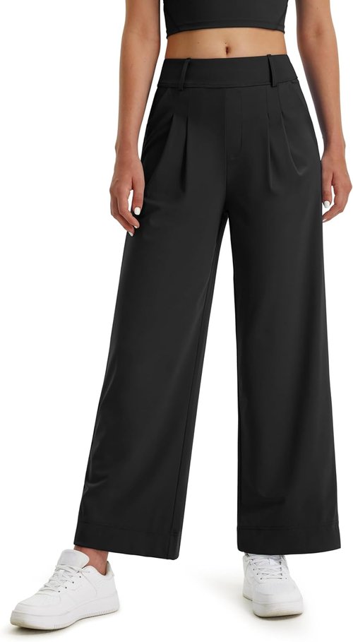 Libin Women's High Waisted Wide Leg Dress Pants - Stretchy Casual Trousers with Pockets