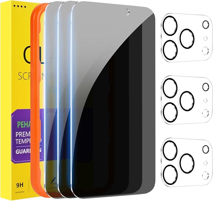 PEHAEL 3+3 Pack for iPhone 17 Pro Privacy Screen Protector