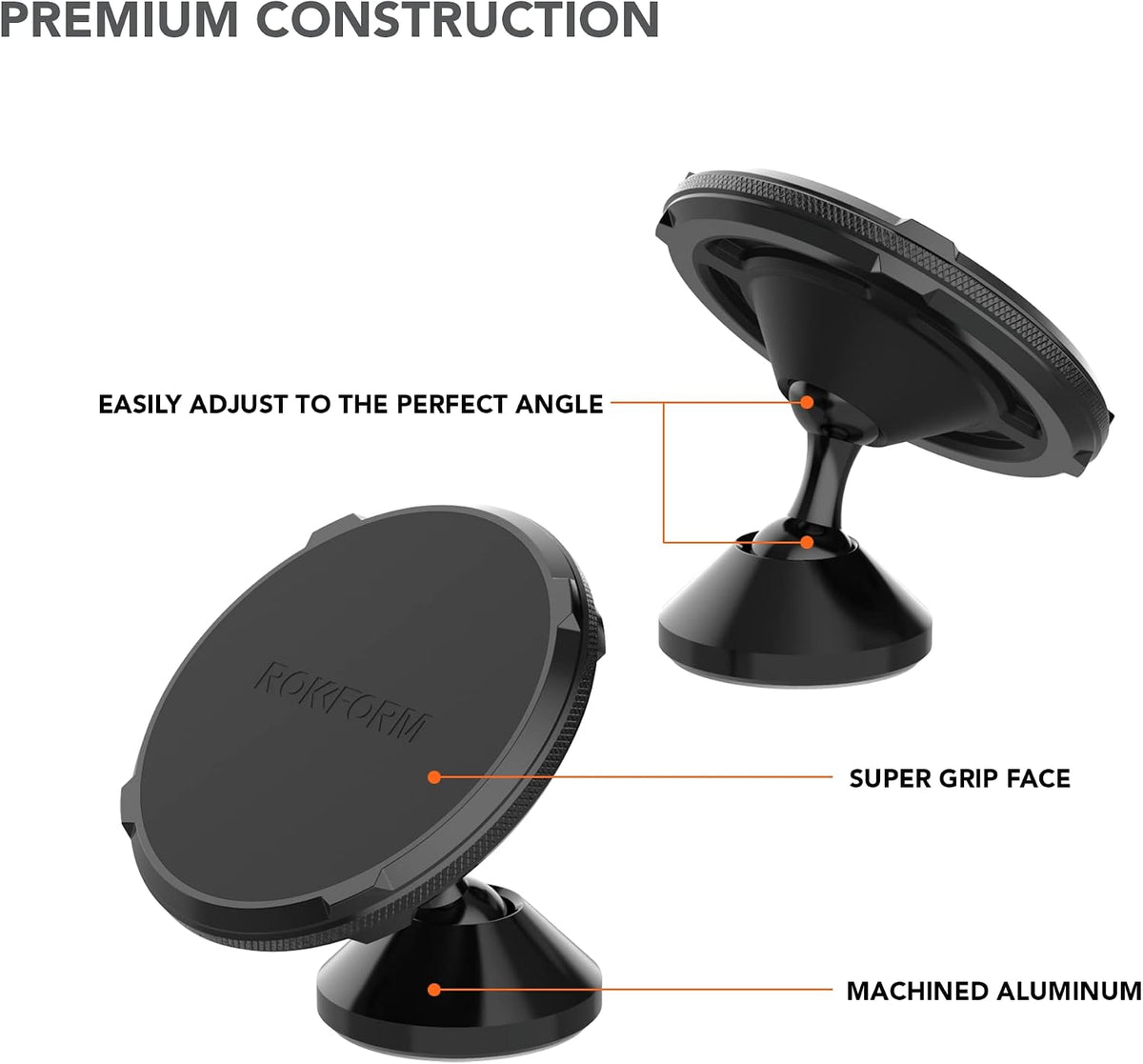 Rokform Dual Magnet Swivel Dash Mount, Adjustable & Aluminum (Black)
