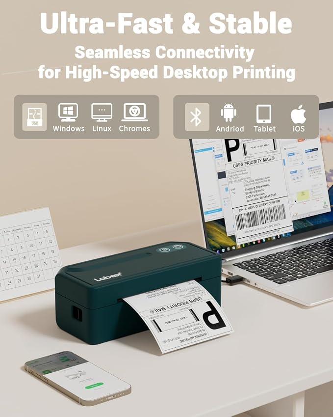 Labeer Bluetooth Thermal Shipping Label Printer, Wireless 4x6 Label Printer