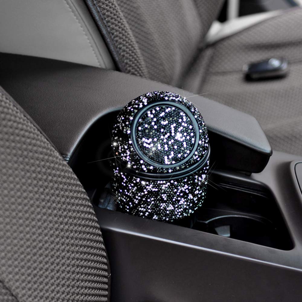 Bling Rhinestone Auto Garbage Can Car Trash Can with Lid Mini Garbage Bin for Automotive Car, Home, Office, Kitchen, Bedroom (C)