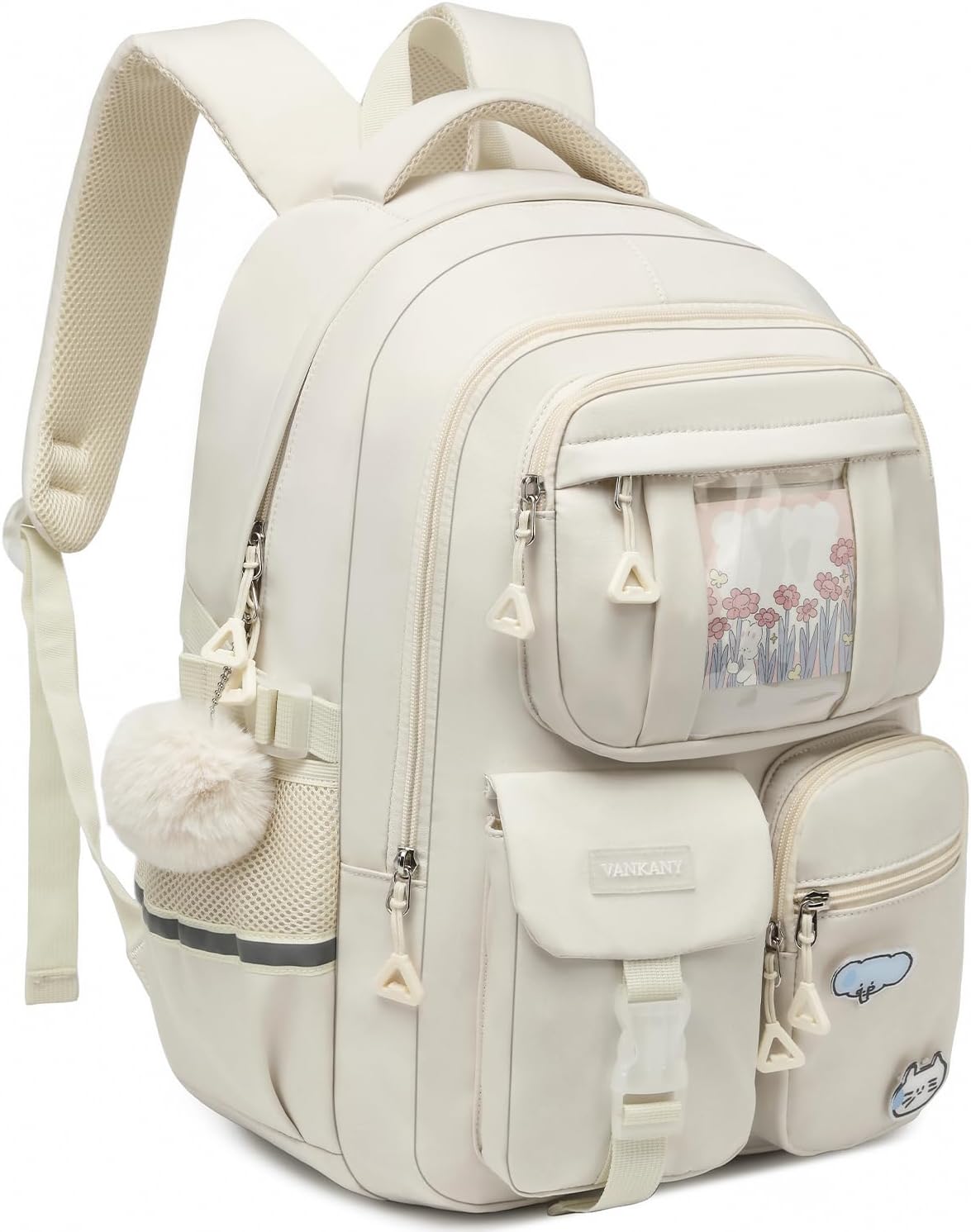 Skiennix School Backpack - Cute 15.6in Laptop Bag for Teen Girls | Aesthetic Beige Bookbag